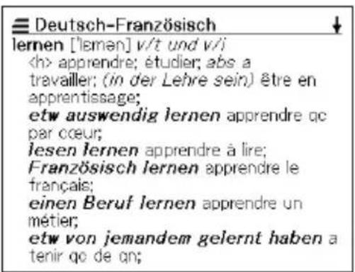Deutsch-Französisch lernen ['lemən] v/t und v/i apprendre; étudier; abs a travailler; (in der Lehre sein) être en apprentissage; etw auswendig lernen apprendre qo par cœur; lesen lernen apprendre à lire; Französisch lernen apprendre le français; einen Beruf lernen apprendre un métier; etw von jemandem gelernt haben a tenir qo de qo;