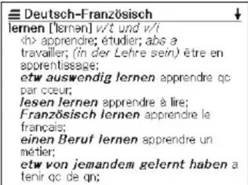 Deutsch-Französisch lernen ['lernen] v/t und v/t apprendre; étudier; abs a travailler; (in der Lehre sein) être en apprentissage; etw auswendig lernen apprendre qc par cœur; lesen lernen apprendre à lire; Französisch lernen apprendre le français; einen Beruf lernen apprendre un métier; etw von jemandem gelernt haben a tenir qc de qn;
