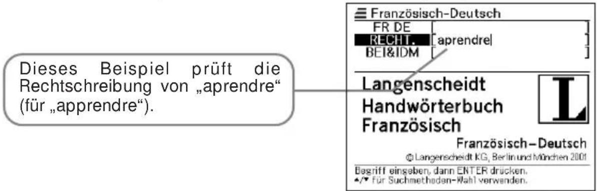 Dieses Beispiel prüft die Rechtschreibung von „aprendre“. (für „apprendre“).