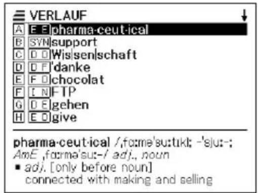 CASIO EW-G3000 - Ausführen einer VERLAUF-Suche für alle Wörterbücher - 1
