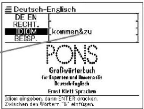 Deutsch-Englisch DE EN RECHT. IDIOM BEISP. [kommen&zu] PONS Großwörterbuch für Experten und Universität Deutsch-Englisch Ernst Klett Sprachen Idiom eingeben, dann ENTER drücken. Zwischen den Wortern "&" einfügen.