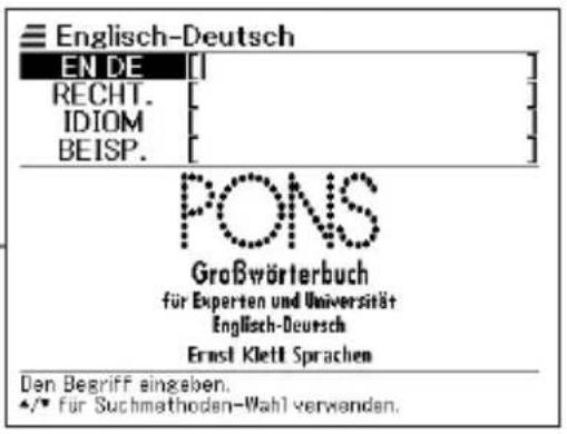 Englisch-Deutsch EN DE [ ] RECHT. [ ] IDIOM [ ] BEISP. [ ] PONS Großwörterbuch für Experten und Universität Englisch-Deutsch Ernst Klett Sprachen Den Begriff eingeben. •/* für Suchmethoden-Wahl verwenden.