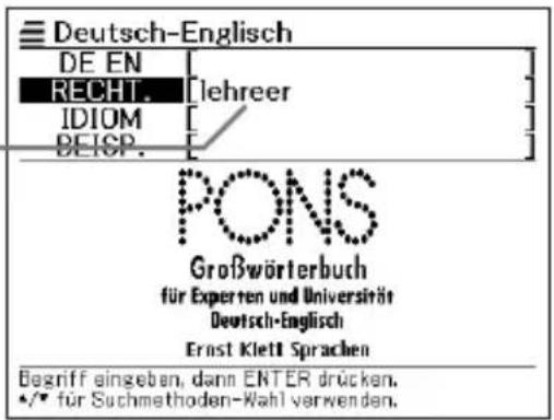 Deutsch-Englisch DE EN RECHT. [lehreer] IDIOM [ ] BEISP. PONS Großwörterbuch für Experten und Universität Deutsch-Englisch Ernst Klett Sprachen Begriff eingeben, dann ENTER drücken. •/• für Suchmethoden-Wahl verwenden.