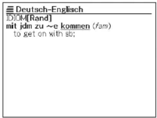 Deutsch-Englisch IDIOM[Rand] mit jdm zu ~e kommen (fam) to get on with sb;