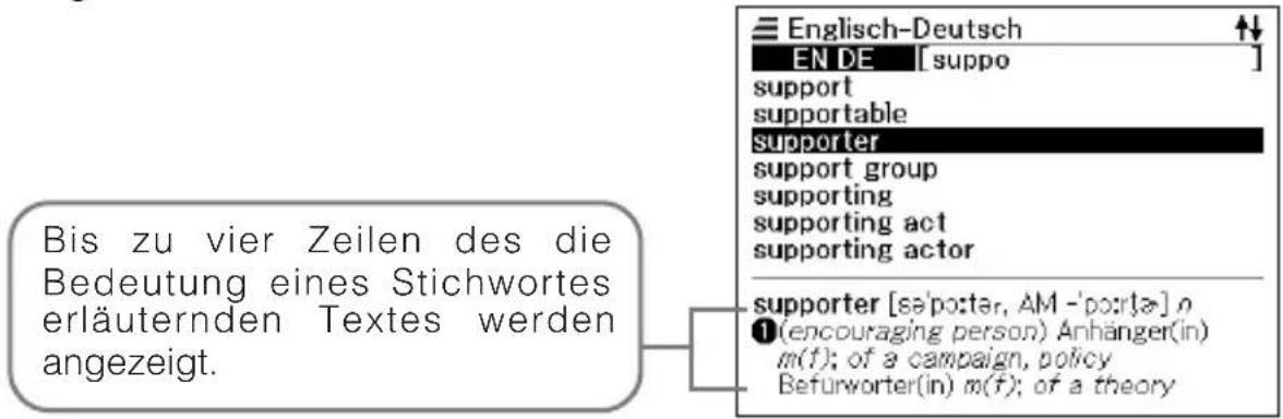 Bis zu vier Zeilen des die Bedeutung eines Stichwortes erläuternden Textes werden angezeigt. Englisch-Deutsch EN DE [suppo] support supportable supporter support group supporting supporting act supporting actor supporter [sel'potter, AM - 'potter] o (encouraging person) Anhänger(in) m(f); of a campaign, policy Befurworter(in) m(f); of a theory