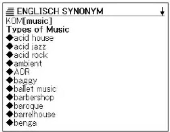 ENGLISH SYNONYM KOM[music] Types of Music ◆acid house ◆acid jazz ◆acid rock ◆ambient ◆ADR ◆baggy ◆ballet music ◆barbershop ◆baroque ◆barrelhouse ◆benga