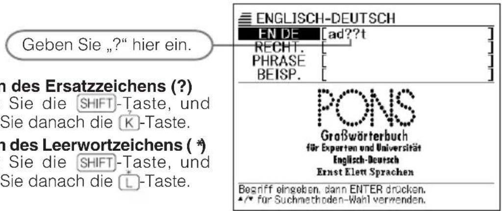 Geben Sie „?“ hier ein. EN DE [ad??t] RECHT. PHRASE BEISP. PONS Großwörterbuch für Experten und Universität Englisch-Deutsch Ernst Klett Sprachen Sie die SHIFT-Taste, und Sie danach die K-Taste. Sie die SHIFT-Taste, und Sie danach die L-Taste. Begriff eingeben, dann ENTER drücken. •/• für Suchmethoden-Wahl verwenden.