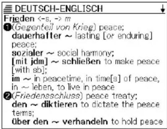 DEUTSCH-ENGLISCH Frieden <-6, -> m ①(Gegenteil von Krieg) peace; dauerhafter ~ lasting [or enduring] peace; sozialer ~ social harmony; [mit jdm] ~ schließen to make peace [with sb]; im ~ in peacetime, in time[s] of peace, in ~ leben, to live in peace ②(Friedensschluss) peace treaty; den ~ diktieren to dictate the peace terms; über den ~ verhandeln to hold peace