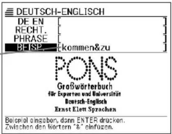 DEUTSCH-ENGLISH DE EN RECHT. PHRASE BHISP. [kommen&zu] PONS Großwörterbuch für Experten und Universität Deutsch-Englisch Ernst Klett Sprachen Beispiel eingaben, dann ENTER drücken. Zwischen den Wortern " & " einfügen.