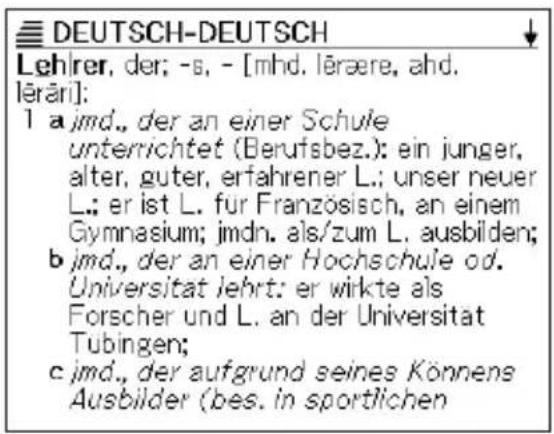 DEUTSCH-DEUTSCH Lehrer, der; -s, - [mhd. lérare, ahd. lérari]; 1 a jmd., der an einer Schule unterrichtet (Berufsbez.): ein junger, alter, guter, erfahrener L.; unser neuer L.; er ist L. für Französisch, an einem Gymnasium; jmdn. als/zum L. ausbilden; b jmd., der an einer Hochschule od. Universitat lehrt: er wirkte als Forscher und L. an der Universität Tübingen; c jmd., der aufgrund seines Könnens Ausbilder (bes. in sportlichen