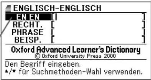 ENGLISH-ENGLISH EN EN [ ] RECHT. [ ] PHRASE [ ] BEISP. [ ] Oxford Advanced Learner's Dictionary © Oxford University Press 2000 Den Begriff eingeben. ▲/▼ für Suchmethoden-Wahl verwenden.