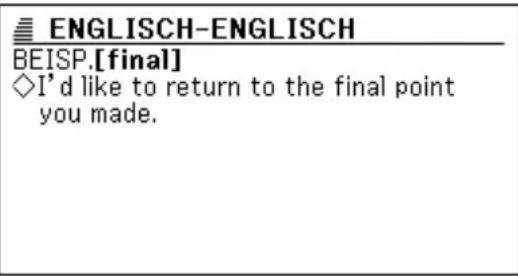 CASIO EW-G100 - Verschieben Sie die Hervorhebung an das nachzuschlagende Satzbeispiel, und drücken Sie danach die ENTER-Taste. - 1
