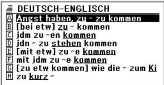 DEUTSCH-ENGLISCH A Angst haben, zu ~ zu kommen B [bei etw] zu ~ kommen C jdm zu ~en kommen D jdn ~ zu stehen kommen E [mit etw] zu ~e kommen F mit jdm zu ~e kommen G [zu etw kommen] wie die ~ zum Ki H zu kurz ~