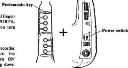 Portamento key I finger- ORTA- ou turn + recorder rn the en ON g down Power switch
