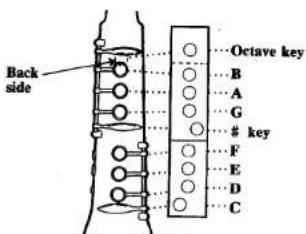 Back side Octave key B A G key F E D C