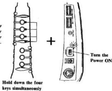 Hold down the four keys simultaneously + Turn the Power ON