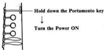 Hold down the Portamento key Turn the Power ON