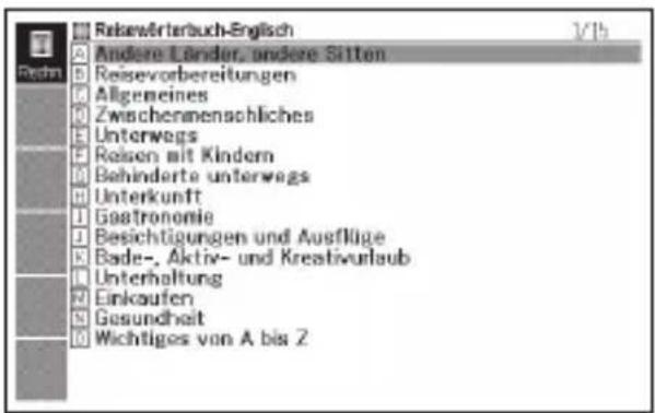 Rekewörterbuch-Englisch Andere Länder, andere Sitten Reisevorbereitungen Allgemeines Zwischenmenschliches Unterwegs Reisen mit Kindern Behinderte unterwegs Unterkunft Gastronomie Besichtigungen und Ausflüge Bade-, Aktiv- und Kreativurlaub Unterhaltung Einkauten Gesundheit Wichtiges von A bis Z