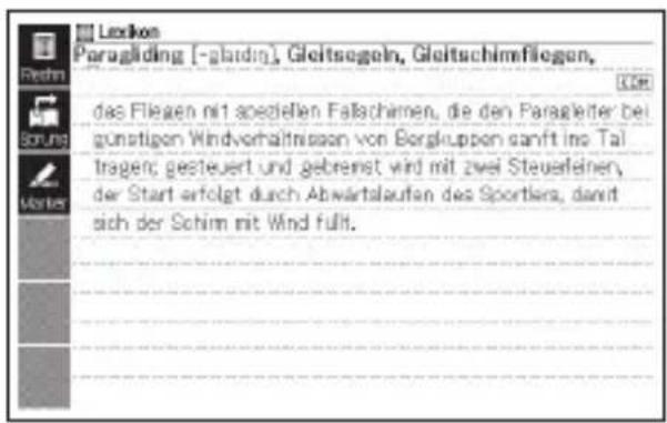 Lexiko Paragliding [-glardin], Gloitsogeln, Gloitschimfliegen, des Flegen mit speziellen Fallschinen, die den Paragleiter bei günstigen Windvorhältnissen von Borgruppen sanft ins Tal tragen; gesteuert und gebrenst wird mit zwei Steuerleinen, der Start erfolgt durch Abwärtalaufen des Sportlers, damit sich der Schim mit Wind füllt.
