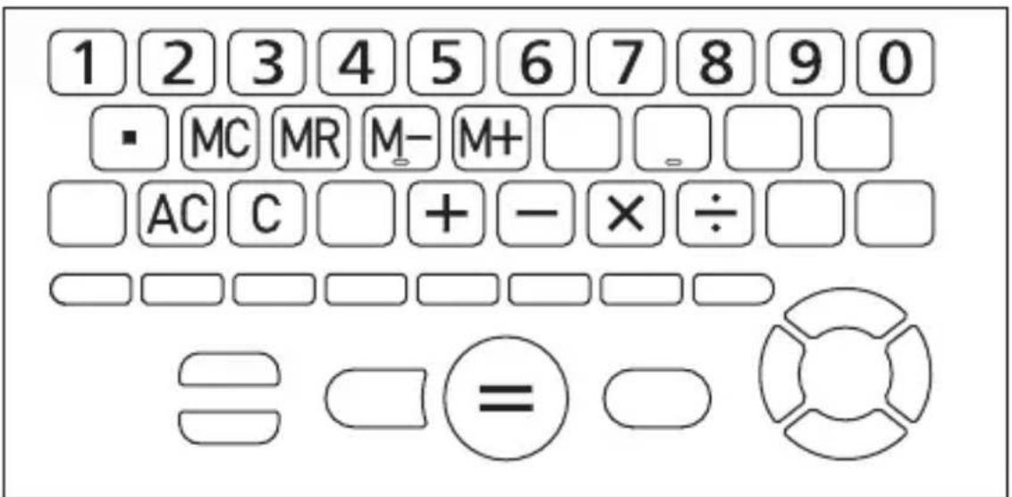 1 2 3 4 5 6 7 8 9 0 ▪ MC MR M- M+ □ _ □ □ □ AC C □ + - × ÷ □ □ ≡ = ○