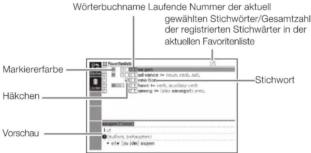 Wörterbuchname Laufende Nummer der aktuell gewählten Stichwörter/Gesamtzahl der registrierten Stichwärter in der aktuellen Favoritenliste Markiererfarbe Häkchen Vorschau Stichwort Faveritenlists 1/5 sagen advance ← noun, verb, adj. emotion have ← verb, auxiliary verb among ← (also amongst) prep.