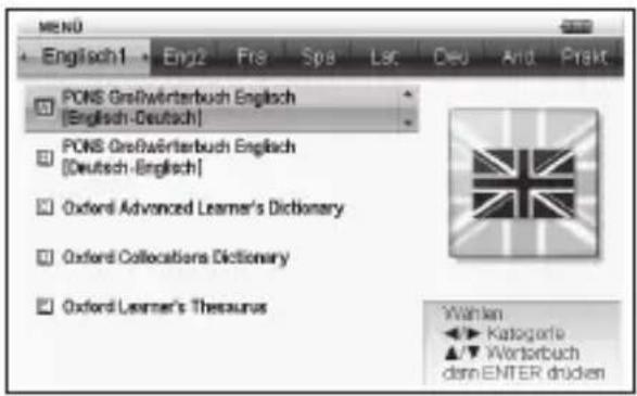 PONS Großwörterbuch Englisch [English-Deutsch] PONS Großwörterbuch Englisch [Deutsch-Englisch] Oxford Advanced Learner's Dictionary Oxford Collections Dictionary Oxford Learner's Thesaurus Wärken ►► Kategorie ▲/▼ Wörterbuch dem ENTER drücken
