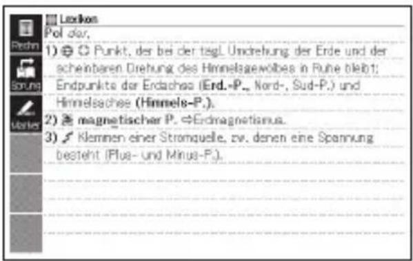 Lexikon Pol dar, 1) ⊕ C Punkt, der bei der tagl. Undrehung der Erde und der scheinbaren Drehung des Himmelsgewolbes in Ruhe bleibt; Endpunkte der Erdachs (Erd.-P., Nord-, Sud-P.) und Himmelsache (Himmels-P). 2) ≈ magnetischer P. d'Ermagnetismus. 3) √ Klemmen einer Stromquelle, zv. denen eine Spannung besteht (Plus- und Minus-P.).