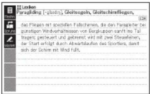 Lexikon Paragliding [-glandin], Gleichsogeln, Gleichschimfliegen, KOR das Fliegen mit speziellen Fallachinen, die den Paragletter bei günstigen Windvorhältnissen von Bergkuppen sanft ins Tal tragen; gesteuert und gebrenst wird mit zwei Steuerleinen, der Start erfolgt durch Abwärtalaufen des Sportlers, damit sich der Schim mit Wind füllt.