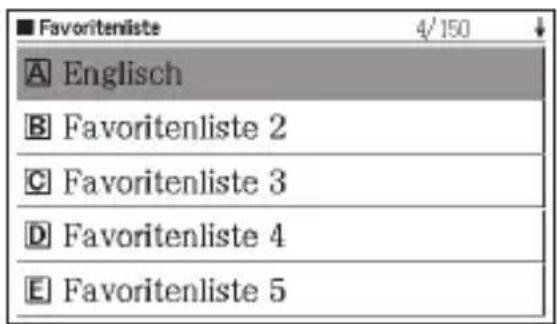 ■ Favoritenliste 4/150 A Englisch B Favoritenliste 2 C Favoritenliste 3 D Favoritenliste 4 E Favoritenliste 5