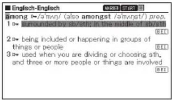 CASIO EW-G560C - Drücken Sie MARK bei der Stichwortanzeige mit dem Text, dessen Hervorhebung Sie beenden wollen. - 1