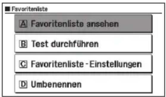 ■ Favoritenliste A Favoritenliste ansehen B Test durchführen C Favoritenliste - Einstellungen D Umbenennen