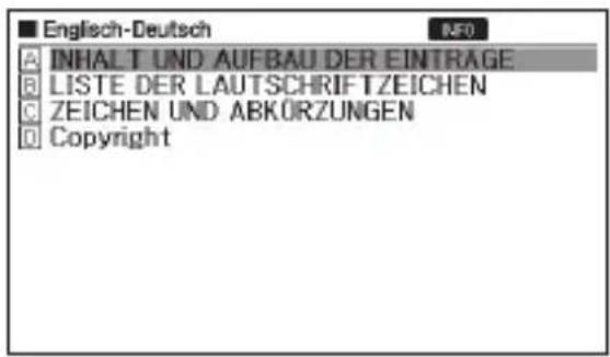 Englisch-Deutsch INFO A INHALT UND AUFBAU DER EINTRÄGE B LISTE DER LAUTSCHRIFTZEICHEN C ZEICHEN UND ABKÖRZUNGEN D Copyright