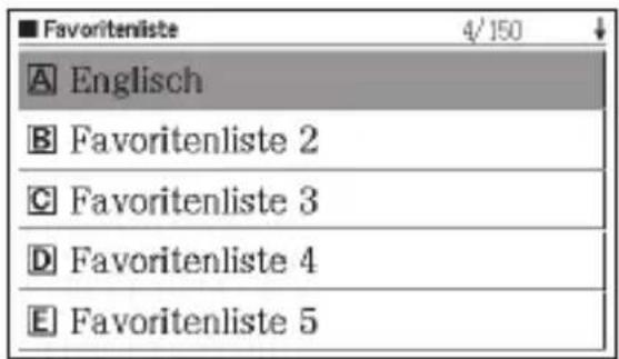 ■ Favoritenliste 4/150 A Englisch B Favoritenliste 2 C Favoritenliste 3 D Favoritenliste 4 E Favoritenliste 5