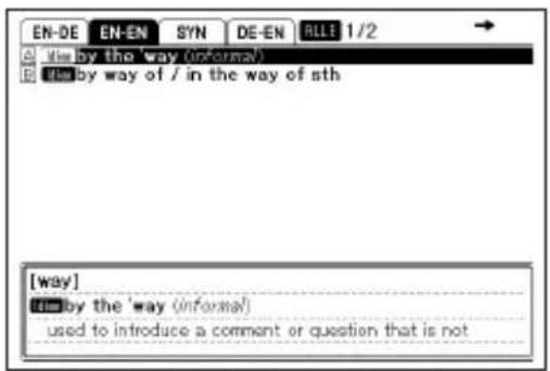 CASIO EW-G5500V - Nachschlagen von Beispielen und Idiomen in mehreren Wörterbüchern (Beispiel- und Idiomsuche) - 2