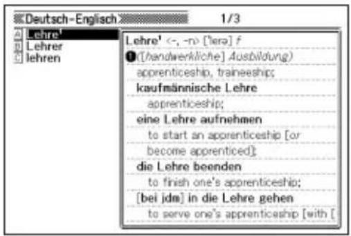 Deutsch-Englisch 1/3 Lehre' <-, -n> ['lera] f Lehrer lehren Lehre' <-, -n> ['lera] f [(handwerkliche] Ausbildung) apprenticeship, traineeship; kaufmännische Lehre apprenticeship; eine Lehre aufnehmen to start an apprenticeship [or become apprenticed]; die Lehre beenden to finish one's apprenticeship; [bei jdm] in die Lehre gehen to serve one's apprenticeship [with]