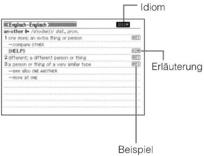 Englisch-Englisch an-other → /ənʌðə(r)/ det., pron. 1 one more; an extra thing or person —compare OTHER (HELP) 2 different; a different person or thing 3 a person or thing of a very similar type —see also ONE ANOTHER —more at ONE Idiom Erläuterung Beispiel