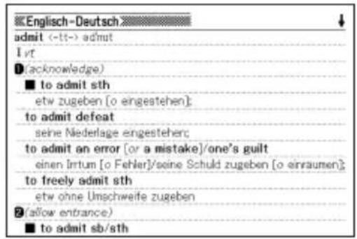 English-Deutsch admit <-tt-> admit I vt 1(acknowledge) ■ to admit sth etw zugeben [o eingestehen]; to admit defeat seine Niederlage eingestehen; to admit an error [or a mistake]/one's guilt einen Irrtum [o Fehler]/seine Schuld zugeben [o einraumen]; to freely admit sth etw ohne Umschweife zugeben 2(allow entrance) ■ to admit sb/sth