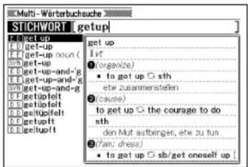 Multi-Wörterbuchsuche STICHWORT [getup] get up I vt ①(organize) • to get up ○ sth etw zusammenstellen ②(cause) to get up ○ the courage to do sth den Mut aufbringen, etw zu tun ③(fam; dress) • to get up ○ sb/get oneself up!