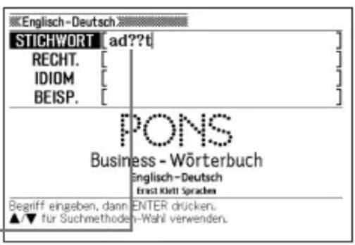 Englisch-Deutsch STICHWORT [ad??t] RECHT. [ IDIOM BEISP. PONS Business - Wörterbuch Englisch-Deutsch Ernst Klett Sprachen Begriff eingeben, dann ENTER drücken. ▲/▼ für Suchmethoden-Wahl verwenden.