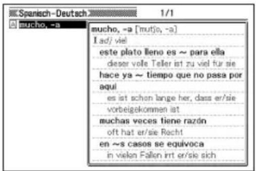 Spanisch-Deutsch 1/1 mucho, -a mucho, -a ['mutjo, -a] I adj/ viel este plato lleno es ~ para ella deser vole Teller ist zu viel für sie hace ya ~ tiempo que no pasa por aquí es ist schon lange her, dass er/sie vorbeigekommen ist muchas veces tiene razón oft hat er/sie Recht en ~s casos se equivoca in vielen Fallen irt er/sie sich