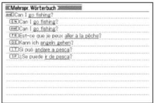 Mehrspr. Wörterbuch ##JCan I go fishing? ##JCan I go fishing? ##JCan I go fishing? ##Est-ce que je peux aller à la pêche? ##JKann ich angein gehen? ##Si può andere a pesca? ##Se puede ir de pesca?