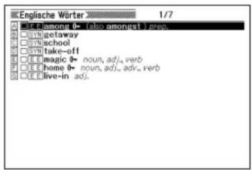 CASIO EW-G5500V - Stellen Sie die Markierung mit ▲ und ▼auf die Wortliste mit dem gewünschten Begriff, Idiom oder Beispiel und drücken Sie dann ENTER. - 1