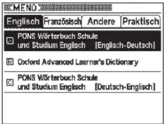 MENÜ Englisch Französisch Andere Praktisch PONS Wörterbuch Schule und Studium Englisch [Englisch-Deutsch] Oxford Advanced Learner's Dictionary PONS Wörterbuch Schule und Studium Englisch [Deutsch-Englisch]