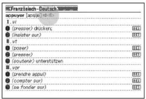Franzöisch-Deutsch appuyer [applie] ≠ 6 I. vi ① (presser) drücken ② (inslicter sur) Ⅰ. vt ① (poser) ② (presser) ③ (soutenär) unterstützen Ⅳ. vor ① (prendre appui) ② (compter sur) ③ (se fonder sur)