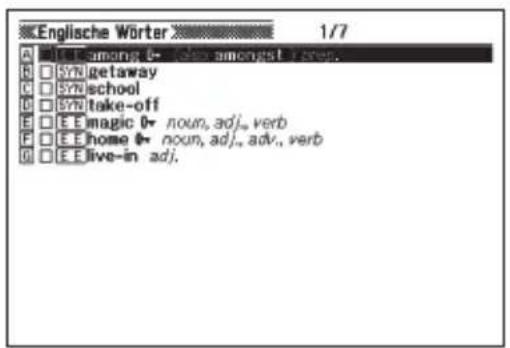 Englische Wörter 1/7 A □ E.E among 0- noun amongst 1 sec. B □ SYN getaway C □ SYN school D □ SYN take-off E □ E.E magic 0- noun, adj., verb F □ E.E home 0- noun, adj., adv., verb G □ E.E live-in adj.