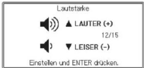Lautstarke ▲ LAUTER (+) 12/15 ▼ LEISER (-) Einstellen und ENTER drücken.