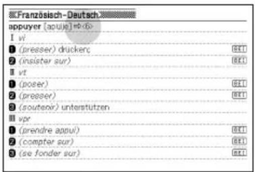 Französisch-Deutsch appuyer [apui] #6 I vi 1 (presser) druckerc BEI 2 (insister sur) BEI Ⅱ vt 1 (poser) BEI 2 (presser) BEI 3 (soutenir) unterstützen Ⅲ vpr 1 (prendre apui) BEI 2 (compter sur) BEI 3 (se fonder sur) BEI