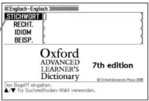 Englisch-Englisch STICHWORT RECHT. IDIOM BEISP. Oxford ADVANCED LEARNER'S Dictionary 7th edition @ Oxford University Press 2008 Den Begriff eingeben. ▲/▼ für Suchmethoden-Wahl verwenden.