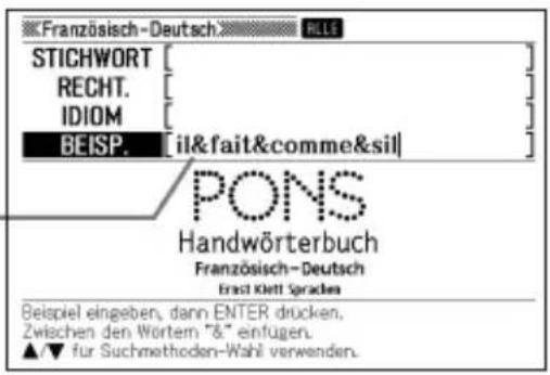 Französisch-Deutsch STICHWORT RECHT. IDIOM BEISP. [ ] [i&fait&comme&sil] PONS Handwörterbuch Französisch-Deutsch Ernst Klett Spraches Beispiel eingeben, dann ENTER drücken, Zwischen den Wörtem "&" einfugen. ▲▼ für Suchmethoden-Wahl verwenden.