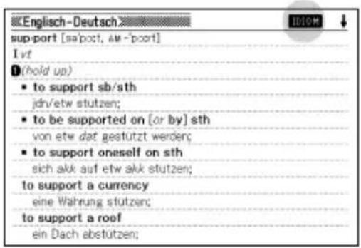 English-Deutsch support [sa'post, am-'post] I vt ( hold up ) • to support sb/sth idn/etw stutzen; • to be supported on [or by] sth von etw dat gestutzt werden; • to support oneself on sth sich akk auf etw akk stutzen; to support a currency eine Währung stutzen; to support a roof ein Dach abstutzen;